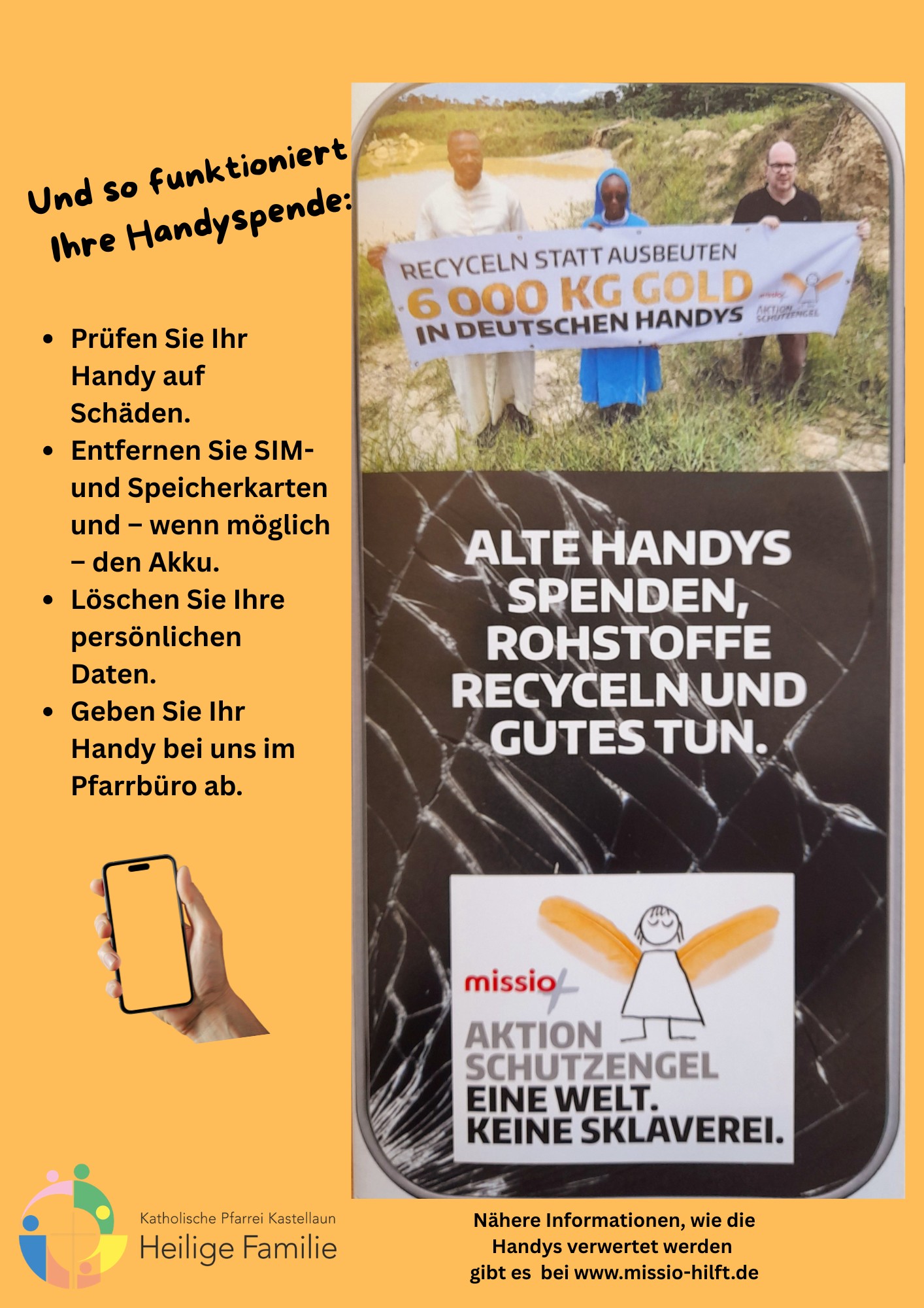 Aufruf, alte Handys zum Recyclen abzugeben (c) Kirchengeminde Kastellaun Hl. Familie Aufruf, alte Handys zum Recyclen abzugeben