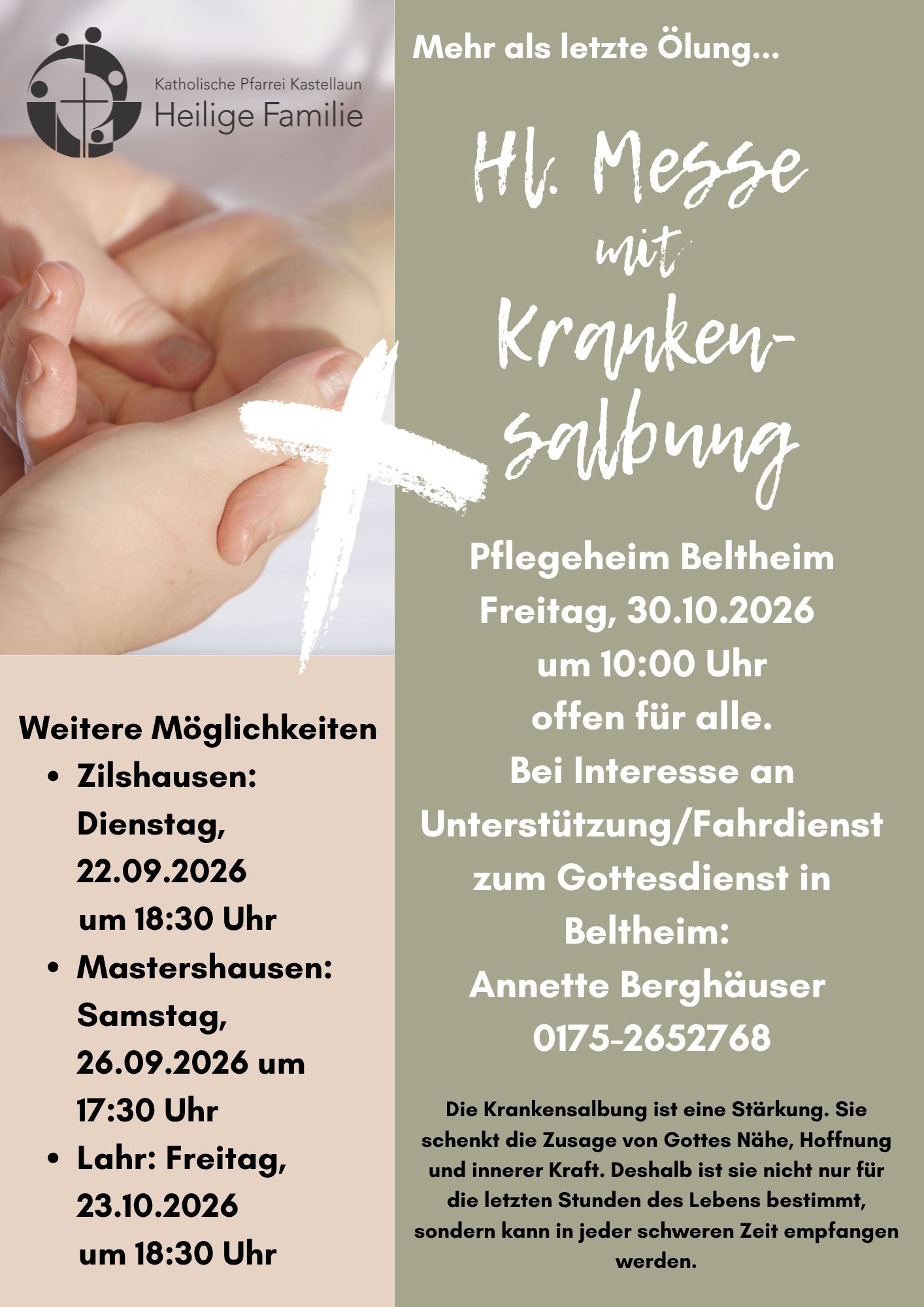 Krankensalbungsgottesdienste 2026 (c) Pfarrei Kastellaun Heilige Familie Krankensalbungsgottesdienste 2026