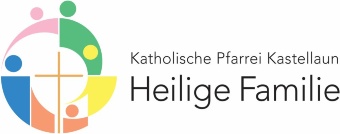 Ein Kreis aus bunten geometrischen Formen daneben steht katholische Pfarrei Kastellaun Heilige Familie